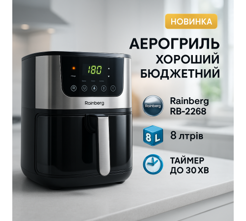 Фритюрниця без олії з функцією запікання Rainberg, Аерогриль для запіканок, Фритюрниця без олії міцна ZW-44