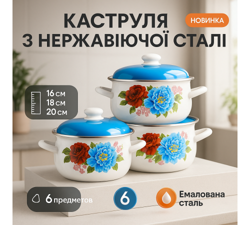 Набір каструль з антипригарним дном, Набір посуду для електричних плит, Каструлі з нержавіючої сталі GS-50