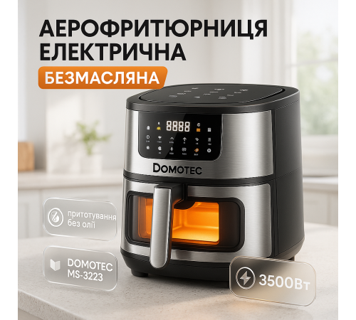 Аерофритюрниця для приготування картоплі фрі без олії DOMOTEC MS-3223 12Л 3500Вт, Аерогриль повітряний QC-48