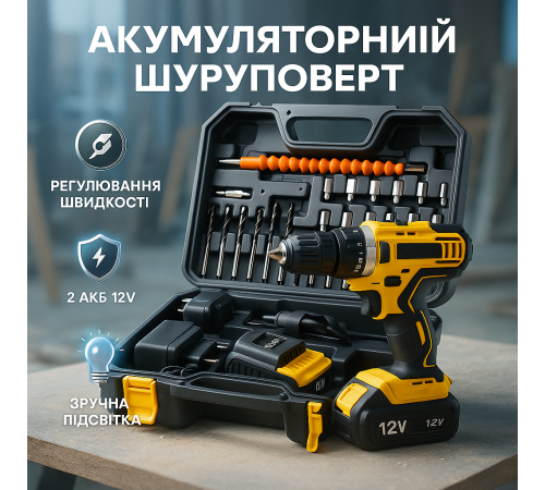 Безщітковий компактний шуруповерт, Шуруповерт у кейсі з набором насадок Робочий LC-81