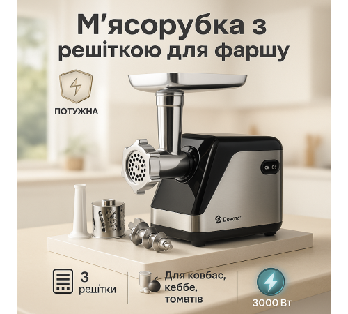 М'ясорубка для овочів і фруктів DOMOTEC MS-2024 3000 Вт, Хороша Електрична м'ясорубка YQ-59