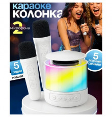 Портативная Bluetooth колонка K19 с подсветкой LED и двумя микрофонами для караоке White YB-80