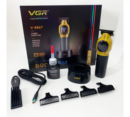 Машинка для разных стрижек аккумуляторная VGR V-886T GOLD, Машинка для стрижки с множеством насадок FW-11