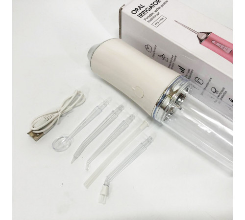 Іригатор для чищення зубів та порожнини рота Oral Irrigator з акумулятором та змінними насадками White GJ-76