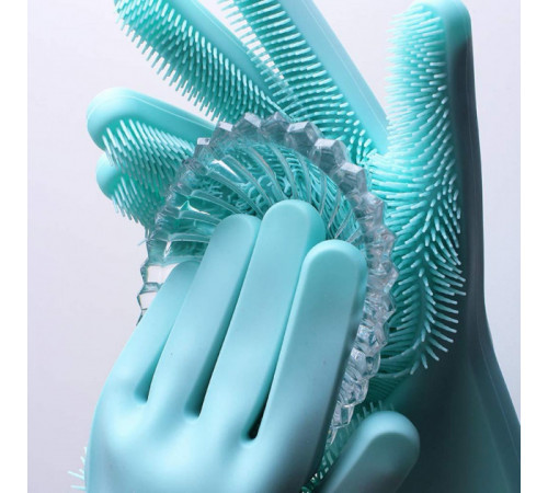 Силиконовые перчатки Magic Silicone Gloves для уборки чистки мытья посуды для дома. Цвет: бирюзовый MS-57