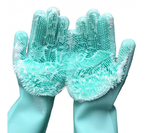 Силиконовые перчатки Magic Silicone Gloves для уборки чистки мытья посуды для дома. Цвет: бирюзовый MS-57