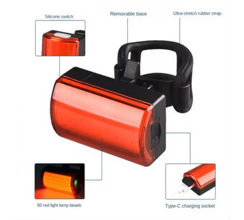 Фонарь для ночной езды, Фонарь задний вело, Стоп на велосипед LED USB, Задний аккумуляторный велофонарь VC-73