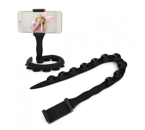 Гибкий держатель для телефона с присосками универсальный Cute Worm Lazy Holder. Цвет: черный GY-78