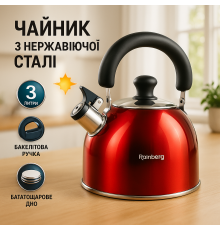 Кухонный чайник с ручкой и свистком Rainberg, Функциональный чайник из стали со свистком WP-98