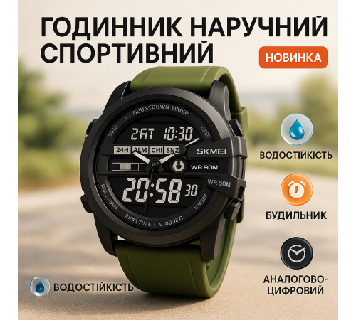 Годинник чоловічий спортивний з крокоміром SKMEI 2442AG, Годинник для активного військового XM-48 за 559 грн
