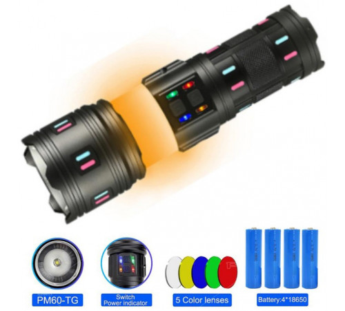 Тактические фонари с зумом AK178-1 4x18650, Портативный LED фонарь на батарее, Сильный фонарик WB-11