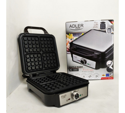 Электрическая вафельница Adler AD 3083 с антипригарным покрытием, регулировкой температуры и 1800Вт OD-48