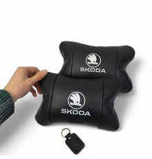 Подарок в машину мужчине Skoda, Подарок водителю, Подушка на подголовник в авто, Дорожные подушки IX-67