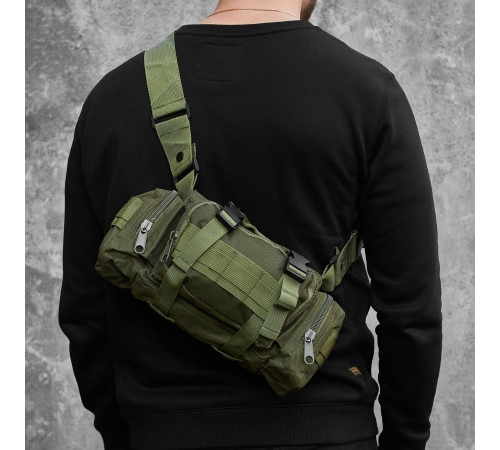 Сумка - подсумок тактическая поясная Tactical военная, сумка нагрудная с ремнем 5 литров кордура хаки PR-40