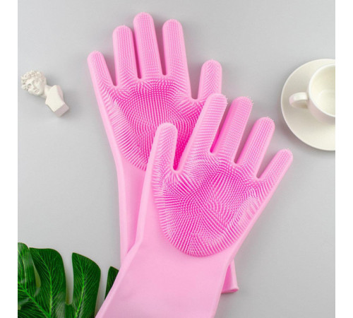 Силіконові рукавички Magic Silicone Gloves Pink для прибирання чистки миття посуду для будинку. Колір рожевий FU-19