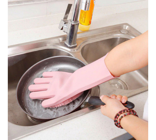 Силіконові рукавички Magic Silicone Gloves Pink для прибирання чистки миття посуду для будинку. Колір рожевий FU-19