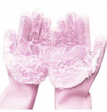 Силиконовые перчатки Magic Silicone Gloves Pink для уборки чистки мытья посуды для дома. Цвет: розовый FU-19