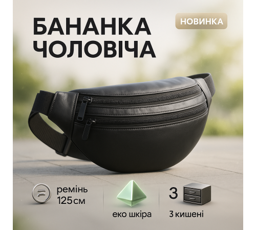 Мужская кожаная бананка среднего размера, Сумка бананка для документов туристическая HU-87
