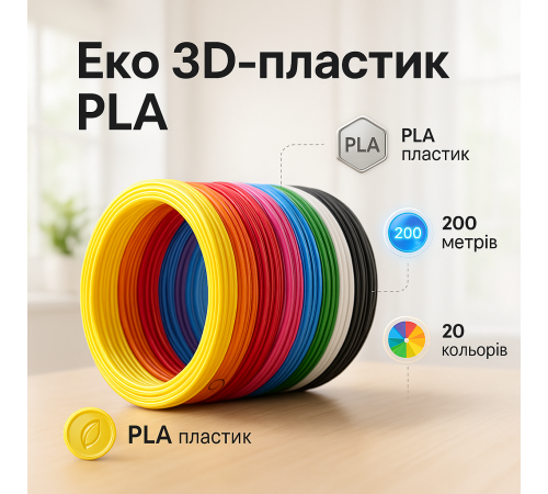 Пластик до 3D ручки. Еко 3D-пластик PLA. Набір з 20 кольорів. (200 метрів) DB-21 за 494 грн