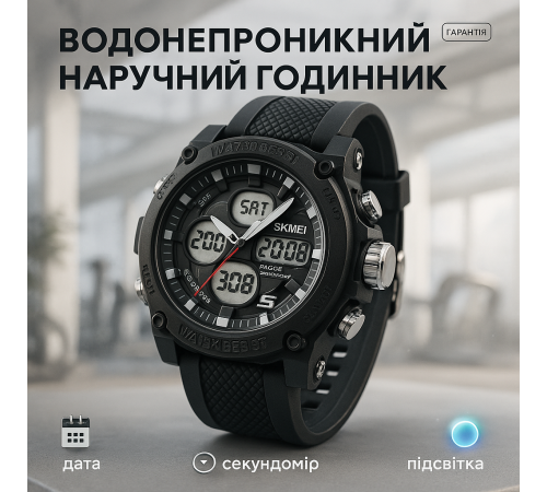 Спортивные прочные часы SKMEI 2065BKWT, Стильные спортивные часы для активного отдыха NM-64