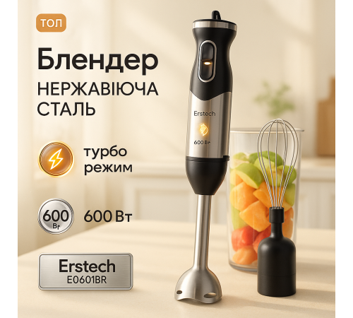 Занурювальний блендер з металевим корпусом Erstech Занурювальний блендер з міксером чашею кухонний JP-40