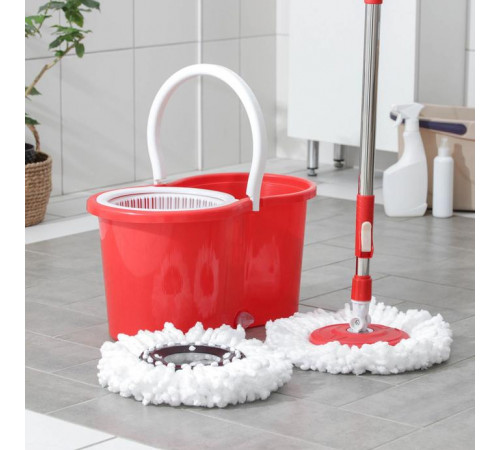Универсальная швабра с отжимом-центрифугой и ведром Easy Mop Круглая Швабра. Цвет: красный AE-85