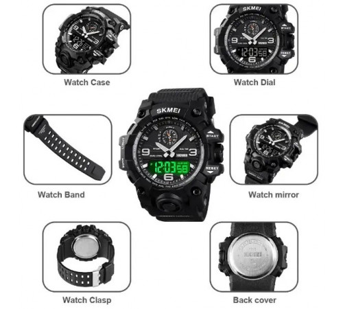 Наручний годинник для армії SKMEI 1586BK BLACK, Годинник на руку для військового Рибальський TV-47