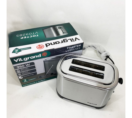 Кухонный тостер для тостов ViLgrand VT0928S 950 Вт, Электрический тостер для поджаривания хлеба NY-52