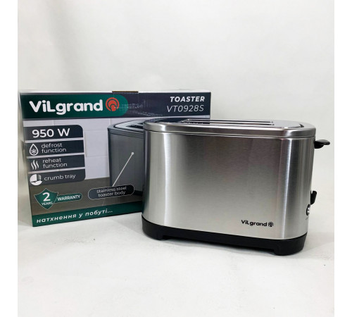 Кухонный тостер для тостов ViLgrand VT0928S 950 Вт, Электрический тостер для поджаривания хлеба NY-52