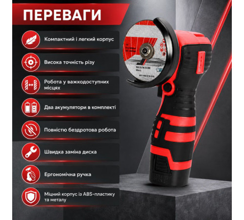 Акумуляторна міні шліфмашина Boxer BX-3293 АКБ 2x18V швидкість обертання 12500 об/хв діаметр диска 76мм BG-45