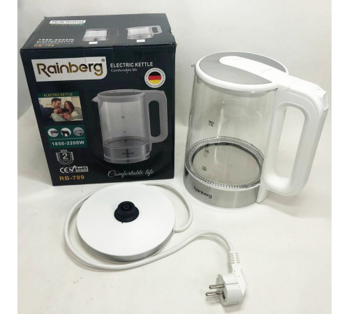 Чайник с подсветкой и индикатором уровня воды Rainberg RB-709 2Л 2200Вт, Лучший бюджетный электрочайник FA-33