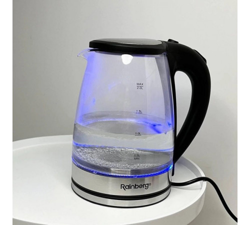 Электрический стеклянный чайник Rainberg RB-2250 с LED подсветкой 2200 Вт 1.8л, хороший электро чайник GT-23