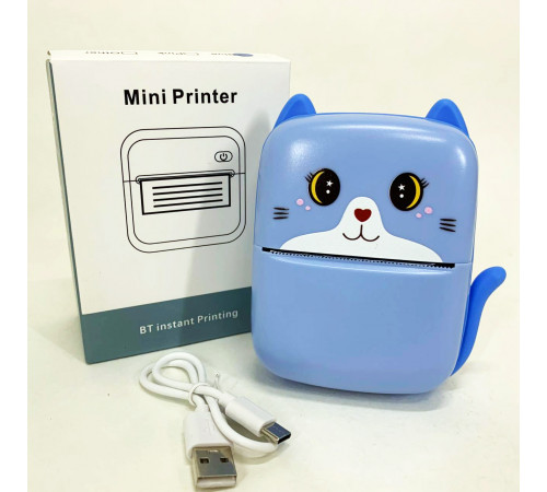 Портативный детский термопринтер с Bluetooth A8 Cat мини принтер для телефона Blue MD-95
