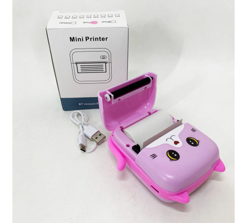 Портативний дитячий термопринтер з Bluetooth A8 Cat міні принтер для телефону Pink JY-77 за 670 грн