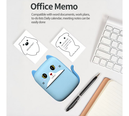 Портативный детский термопринтер с Bluetooth A8 Cat мини принтер для телефона Blue MD-95