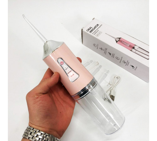 Ирригатор для чистки зубов и полости рта Oral Irrigator с аккумулятором и сменными насадками Pink IB-11