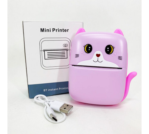 Портативний дитячий термопринтер з Bluetooth A8 Cat міні принтер для телефону Pink JY-77 за 670 грн