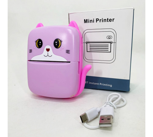 Портативний дитячий термопринтер з Bluetooth A8 Cat міні принтер для телефону Pink JY-77 за 670 грн