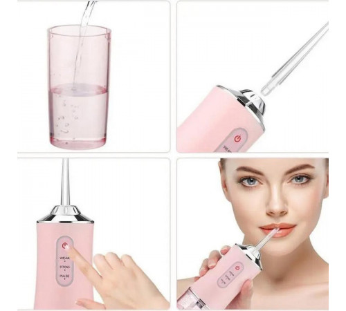 Ирригатор для чистки зубов и полости рта Oral Irrigator с аккумулятором и сменными насадками Pink IB-11