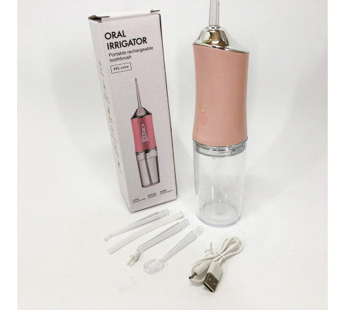 Ирригатор для чистки зубов и полости рта Oral Irrigator с аккумулятором и сменными насадками Pink IB-11