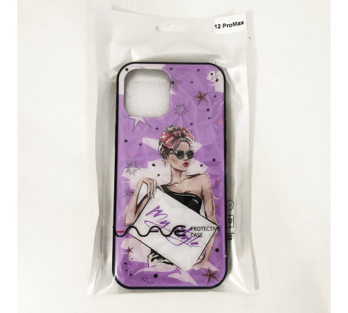 Чехол на Apple Iphone 12 Pro Max девушка в очках. Цвет: фиолетовый VP-46