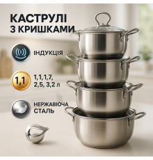 Набор посуды для любых плит Unique, Хороший набор кастрюль , Комплект металлических кастрюль JQ-31
