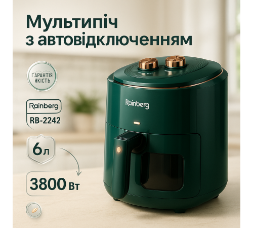 Аэрофритюрница для жарки без добавления масла Rainberg RB-2242 7.5л 3800Вт, Гриль аэрогриль для дома TK-90