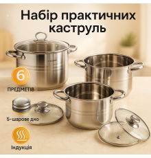 Кастрюли с крышками Unique, Набор кастрюль качественных с крышками Кастрюли прозрачными HE-87