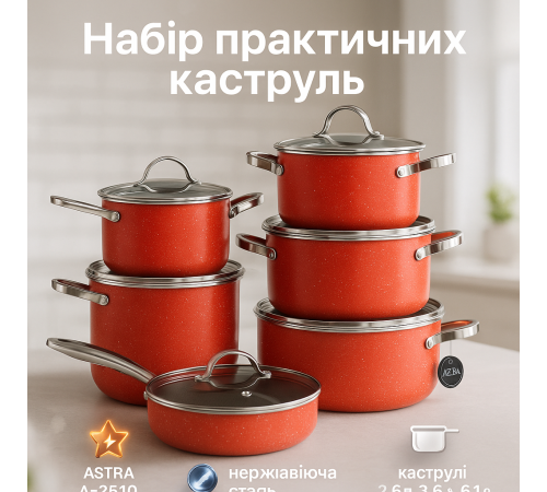 Кастрюли с прозрачными крышками, Хорошие кастрюли, Набор кастрюль для плит, Набор высоких кастрюль OF-63