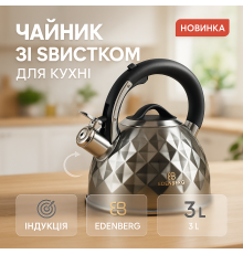 Чайник для газовой комфорки Edenberg EB-8833 3л, Кухонный чайник с ручкой и свистком AZ-52