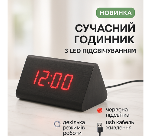 Практичний електронний годинник, Годинник електронний з підсвічуванням дисплея LED настільний OT-45