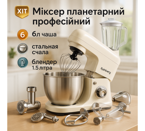 Кухонный тестомес с насадками, Тестомесы для дрожжевого теста, Кухонный прибор миксер PO-29
