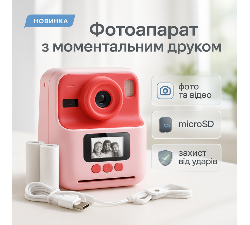 Фотоапарат для малюків з функцією друку, Фотоапарат іграшковий Дитячий міні PU-15