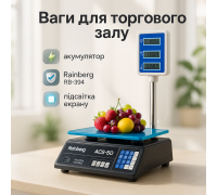 Електронні ваги торгові промислові Rainberg RB-304 50кг, Торговельне обладнання ваги для магазинів LE-62